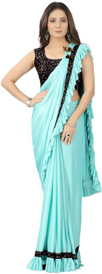 RADHA RAMAN FASHION Embellished Bollywood Lycra Blend Saree(Light Blue)