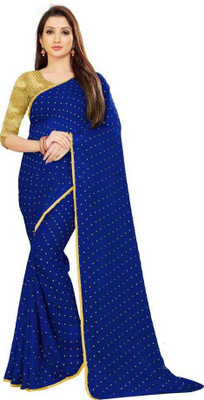 VINIT ENTERPRISE Printed Bollywood Chiffon Saree(Blue)