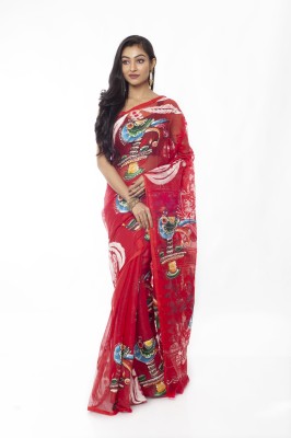 Roy Enterprise Creation Printed Madhubani Cotton Silk Saree(Red)