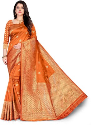 NENCY FASHION Woven Banarasi Silk Blend Saree(Orange)