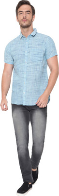 Latest Plus Men Self Design Casual Blue Shirt
