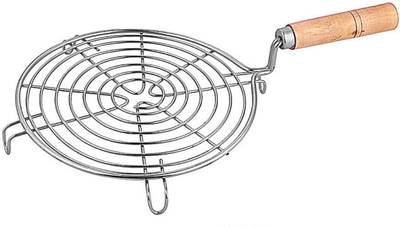 RST011 sfsfs SS Wire Heavy Round Wooden Handle Roaster Papad Jali, Paneer Grill, Ro Kitchen Tool Set