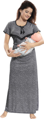 Glam World Women Maternity/Nursing Nighty(Grey)