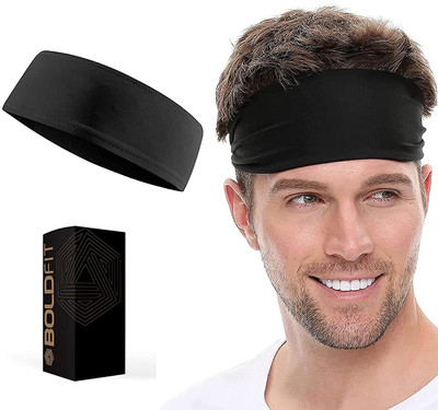 BOLDFIT Headband for Men & Women Head Band Strapless Sports Sweat Band for Gym Hair Band Fitness Band(Black, Pack of 1)