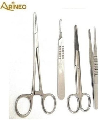 ARINEO ARTERY FORCEP 6 INCH,B.P HANDLE NO.4, DRESSING SCISSOR 6 INCH, DISSECTING FORCEP 6 INCH (NON-TOOTHED)SET OF 4PC Utility Forceps