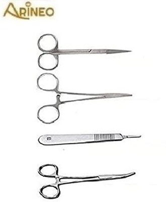 ARINEO 4 PCS. SURGICAL SET -IRIS SCISSOR,NEEDLE HOLDER,BLADE HANDLE 3,MOSQUITO FORCEP Utility Forceps