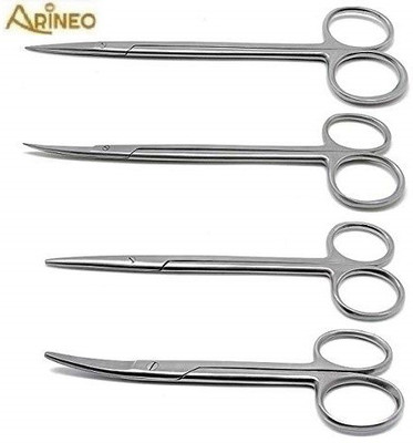 ARINEO 4 Pcs Surgical Scissors Straight & Curved Metzenbaum Blunt 6 Kelly Sharp 7 Metzenbaum Scissors(Blunt/Sharp Blades)