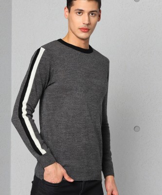 METRONAUT Solid Round Neck Casual Men Grey Sweater