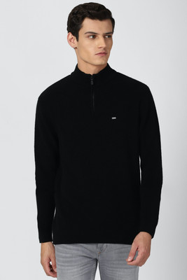 PETER ENGLAND Solid High Neck Casual Men Black Sweater