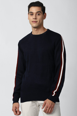 PETER ENGLAND Striped Round Neck Casual Men Blue Sweater