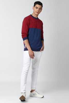 PETER ENGLAND Colorblock Round Neck Casual Men Maroon Sweater