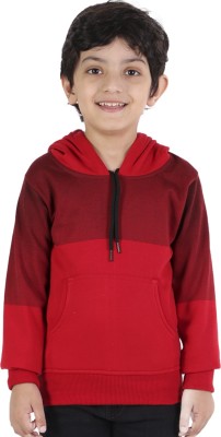 AHHAAAA Colorblock Hooded Neck Casual Boys Red Sweater