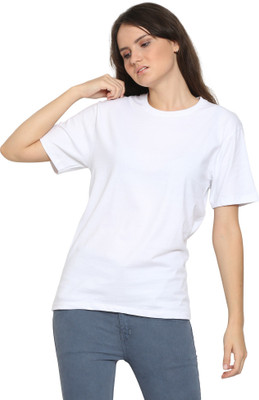 YouthPoi Solid Women Round Neck White T-Shirt
