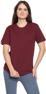 YouthPoi Solid Women Round Neck Maroon T-Shirt