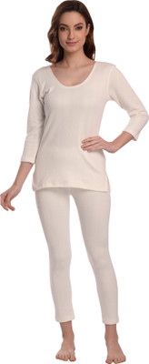 Genext Innerwear Soft Bottom & Top Set - Winter Warm Thermals for Women (White) Women Top - Pyjama Set Thermal
