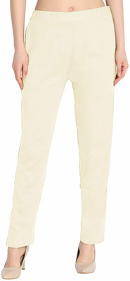 TNQ Regular Fit Women Cream Trousers