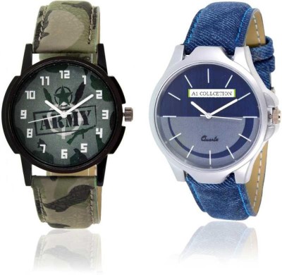 Actn A1C green army pattern stylish watch with blue different color dial watch combo for men and women Analog Watch NEW GENERATION WATCH COMBO Analog Watch  - For Men & Women