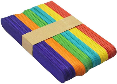 imtion ( 160 Pcs Coloured Wooden ice Cream Sticks ) Popsicle Sticks & Spoon Colourful Stick Craft Work- Multi Color