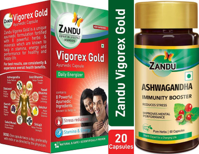 ZANDU Vigorex Gold 20caps and Ashwagandha 60Caps (Pack of 2)(Pack of 2, 20 Capsules, 60 Capsules)