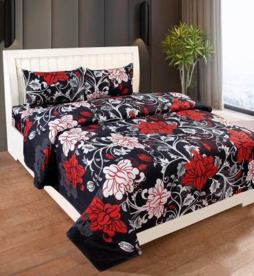 A11 M@LL 140 TC Cotton Double 3D Printed Flat Bedsheet(Pack of 1, Black)