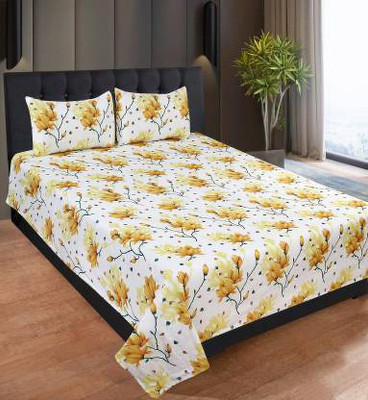 A11 M@LL 140 TC Cotton Double 3D Printed Flat Bedsheet(Pack of 1, Yellow)