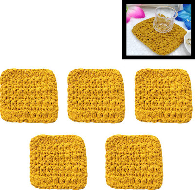 Hana creations Square Reversible Cotton Coaster Set(Pack of 5)
