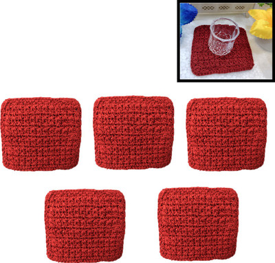 Hana creations Square Reversible Cotton Coaster Set(Pack of 5)