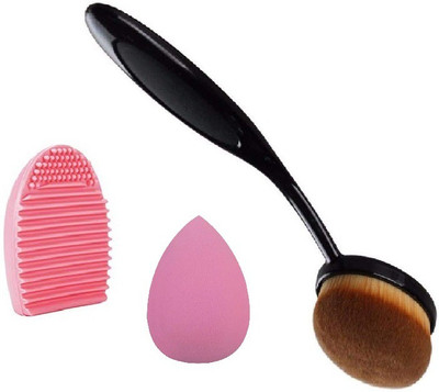 GFSU Combo Of Fiber Bristle Makeup Brush With Blender Sponge and Brush Cleaner(3 Items in the set)