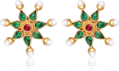 VIGHNAHARTA Vighnaharta Star Design Gold Plated Green Red Stone & Moti studded alloy Stud Earring for Women and Girls- (VFJ1466ERG-GREEN) Crystal, Pearl Copper, Alloy Stud Earring
