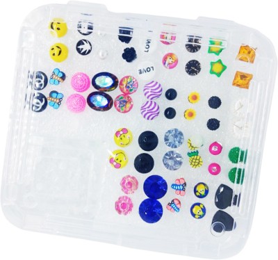 navjai Stud Earring Articificial Jewellery Stud Tops Mix Design & Multi Shape Earring Stud Set for Women and Girls Multicolour Earring ( Pack of 30 ) Beads Plastic Earring Set