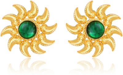 VIGHNAHARTA Vighnaharta Sun Flower Gold Plated Green Stone studded alloy Stud Earring for Women and Girls- (VFJ1469ERG-GREEN) Crystal, Pearl Copper, Alloy Stud Earring