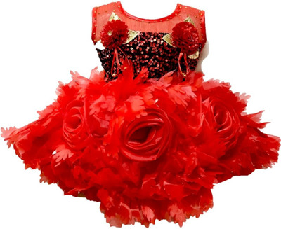 Lilions Baby Girls Midi/Knee Length Party Dress(Red, Sleeveless)
