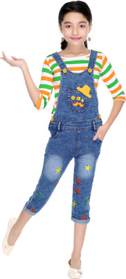 new gen Dungaree For Girls Party Solid Denim(Blue, Pack of 1)