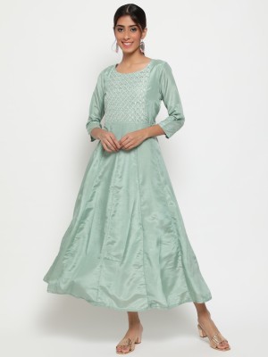 Antaran Women Embroidered Anarkali Kurta(Green)