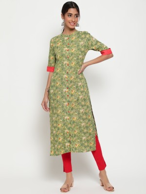 Antaran Women Printed Straight Kurta(Green)