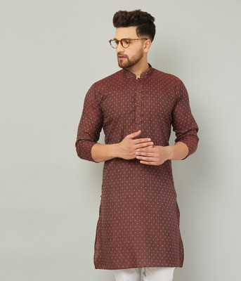 AEW DESIGNS Men Self Design Straight Kurta(Red)