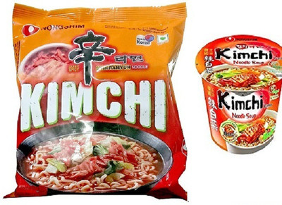 Nongshim Shim Kimchi Ramyun Noodle, 120gm& Shin Ramyun Kimchi Instant Noodles Cup 75gm Cup Noodles Vegetarian(2 x 97.5 g)