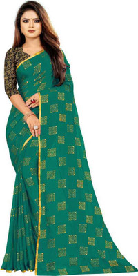 ATULIT CREATION Woven Bollywood Chiffon Saree(Green)