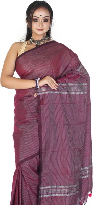 tantial Striped Daily Wear Pure Cotton Saree(Maroon)