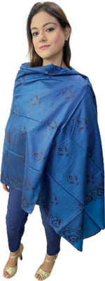 manra Wool Self Design Women Shawl(Blue)