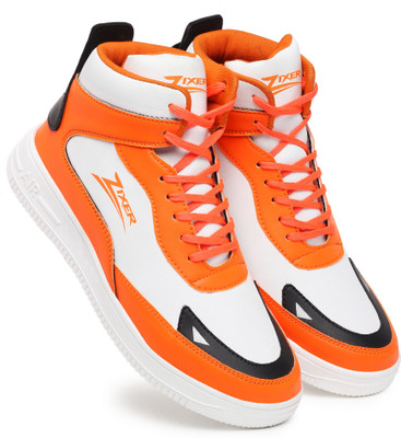 Zixer Men's Streetwear Pro Style High Top Platform Fashion/Casual Shoes for Men Sneakers For Men(White, Orange, Black , 9)