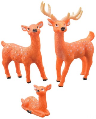 Justkraft Miniature Deer Pack of 3 | 3.5x6x1.5 cm | Decorative Toy Animal Figurines Decorative Showpiece  -  6 cm(Plastic, Orange)