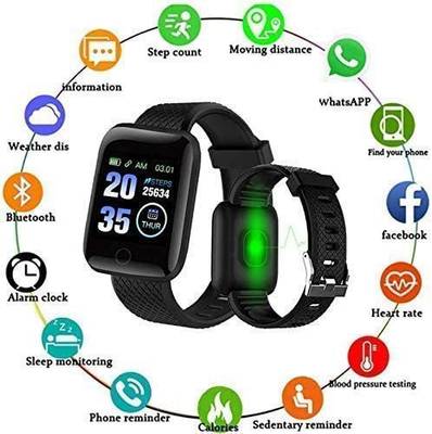 ENMORA ID-116 SMART BLACK WATCH BLUETOOTH Smartwatch  (Black Strap, M)