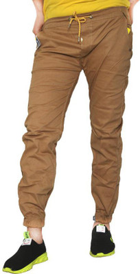 QFA Solid Men Brown Track Pants