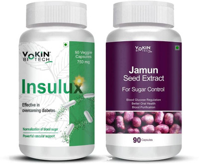 Vokin Biotech Insulux 90 Capsules & Jamun Seed Extract 90 Capsules For Diabetes | Sugar Control(2 x 90 Capsules)