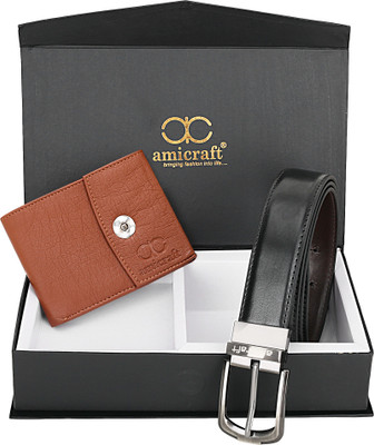 Amicraft Wallet & Belt Combo(Brown, Black)