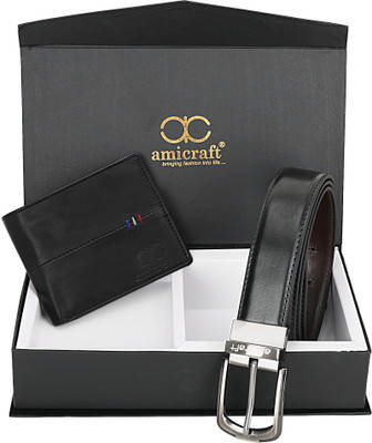 Amicraft Wallet & Belt Combo(Black)