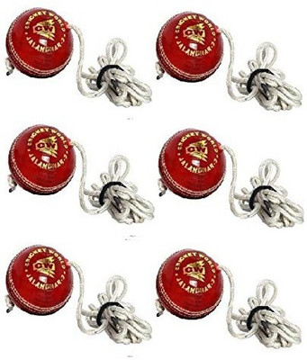 CW Cricket Leather Hanging Balls for Practice with String Bat Knocking Cork Ball Cricket Leather Ball(Standard, Pack of 6, Red)