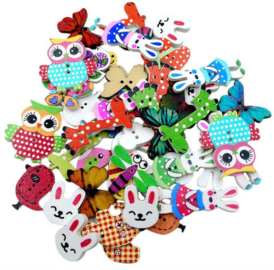 SYGA Pack of 50 Assorted Animals Wooden Decorative Buttons for Sewing and Crafts Wooden Buttons(Pack of 50)