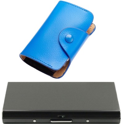 StealODeal New Blue Leatherite High Quality Case With Full Black Limited Edition 15 Card Holder(Set of 2, Blue, Black)